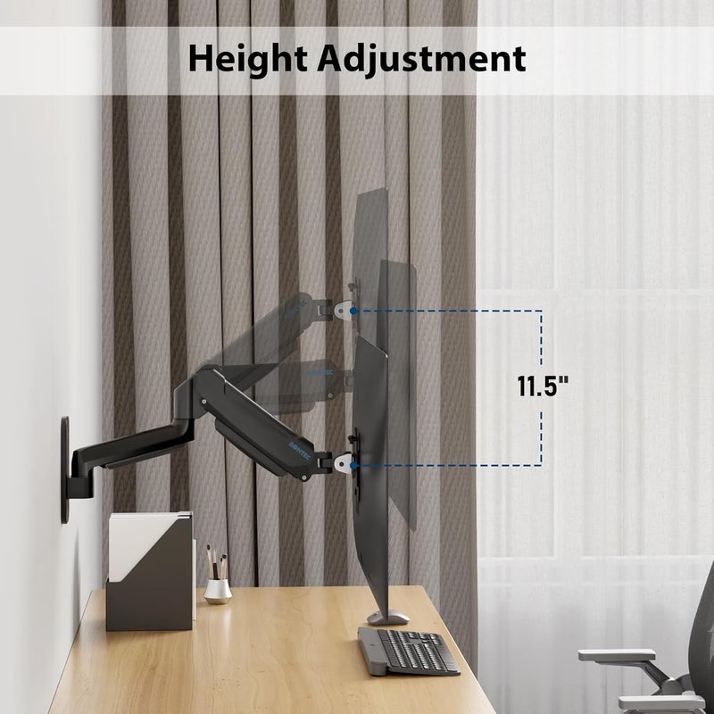 BONTEC Monitor Wall Mount Arm, VESA Gas Spring Height Adjustable, for 13-42 Inch Screens, Max 19.8lbs, Swivel, Tilt, Space-Saving Desk Mount, Easy Installation, Single Arm TV Mount, Max VESA 200x200 - Image 4